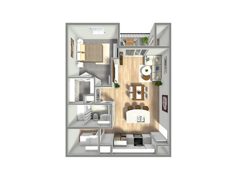 Floor plan for 1 bed, 1 bath, 705 sqft